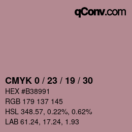Farbcode: CMYK 0 / 23 / 19 / 30 | qconv.com