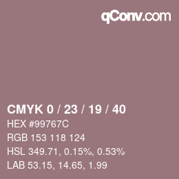 カラーコード: CMYK 0 / 23 / 19 / 40 | qconv.com