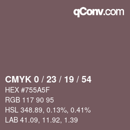 Farbcode: CMYK 0 / 23 / 19 / 54 | qconv.com