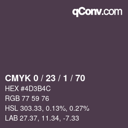 カラーコード: CMYK 0 / 23 / 1 / 70 | qconv.com