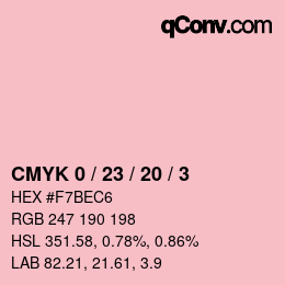 カラーコード: CMYK 0 / 23 / 20 / 3 | qconv.com
