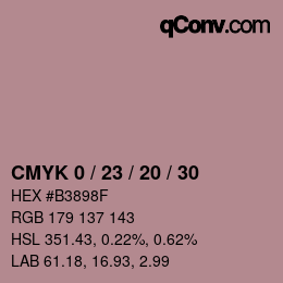 Farbcode: CMYK 0 / 23 / 20 / 30 | qconv.com