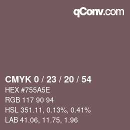 Farbcode: CMYK 0 / 23 / 20 / 54 | qconv.com