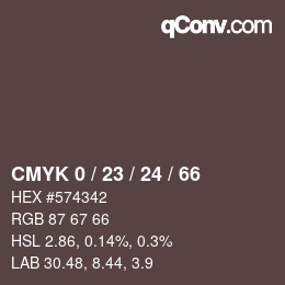 カラーコード: CMYK 0 / 23 / 24 / 66 | qconv.com