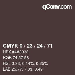カラーコード: CMYK 0 / 23 / 24 / 71 | qconv.com