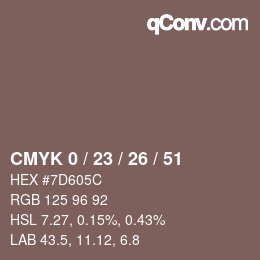 カラーコード: CMYK 0 / 23 / 26 / 51 | qconv.com