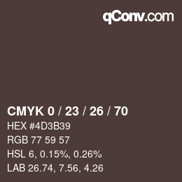 カラーコード: CMYK 0 / 23 / 26 / 70 | qconv.com