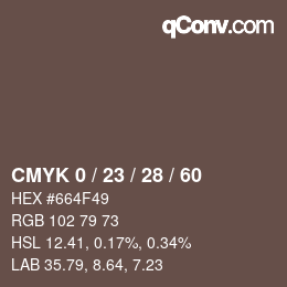 カラーコード: CMYK 0 / 23 / 28 / 60 | qconv.com