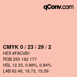 カラーコード: CMYK 0 / 23 / 29 / 2 | qconv.com