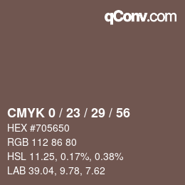 Color code: CMYK 0 / 23 / 29 / 56 | qconv.com