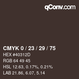 カラーコード: CMYK 0 / 23 / 29 / 75 | qconv.com