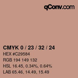 カラーコード: CMYK 0 / 23 / 32 / 24 | qconv.com