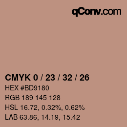 カラーコード: CMYK 0 / 23 / 32 / 26 | qconv.com