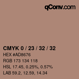 カラーコード: CMYK 0 / 23 / 32 / 32 | qconv.com