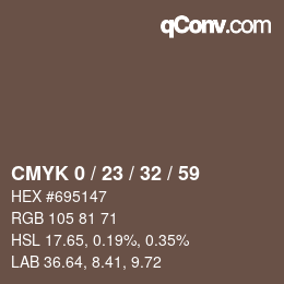カラーコード: CMYK 0 / 23 / 32 / 59 | qconv.com