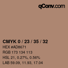 Code couleur: CMYK 0 / 23 / 35 / 32 | qconv.com