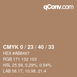 カラーコード: CMYK 0 / 23 / 40 / 33 | qconv.com