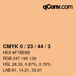 カラーコード: CMYK 0 / 23 / 44 / 3 | qconv.com