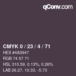 カラーコード: CMYK 0 / 23 / 4 / 71 | qconv.com