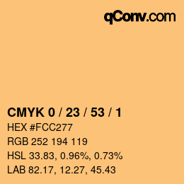 颜色代码: CMYK 0 / 23 / 53 / 1 | qconv.com