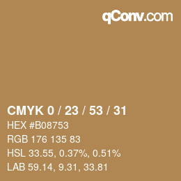 カラーコード: CMYK 0 / 23 / 53 / 31 | qconv.com