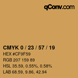 Code couleur: CMYK 0 / 23 / 57 / 19 | qconv.com