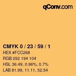 カラーコード: CMYK 0 / 23 / 59 / 1 | qconv.com