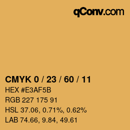 カラーコード: CMYK 0 / 23 / 60 / 11 | qconv.com