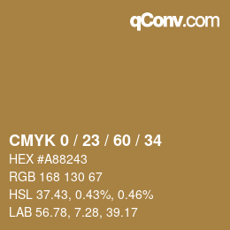 カラーコード: CMYK 0 / 23 / 60 / 34 | qconv.com