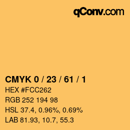 カラーコード: CMYK 0 / 23 / 61 / 1 | qconv.com
