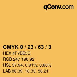 カラーコード: CMYK 0 / 23 / 63 / 3 | qconv.com