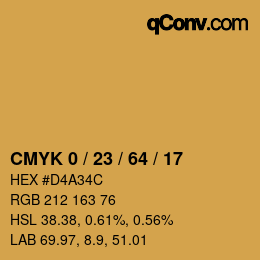 カラーコード: CMYK 0 / 23 / 64 / 17 | qconv.com