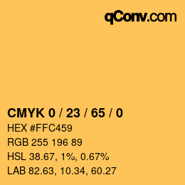 カラーコード: CMYK 0 / 23 / 65 / 0 | qconv.com
