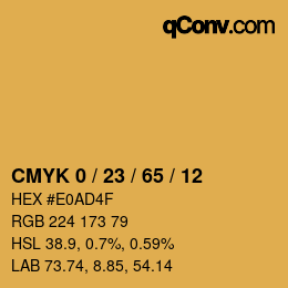 カラーコード: CMYK 0 / 23 / 65 / 12 | qconv.com