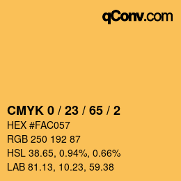 カラーコード: CMYK 0 / 23 / 65 / 2 | qconv.com