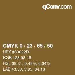カラーコード: CMYK 0 / 23 / 65 / 50 | qconv.com