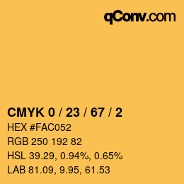 颜色代码: CMYK 0 / 23 / 67 / 2 | qconv.com