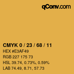 カラーコード: CMYK 0 / 23 / 68 / 11 | qconv.com