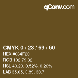 カラーコード: CMYK 0 / 23 / 69 / 60 | qconv.com