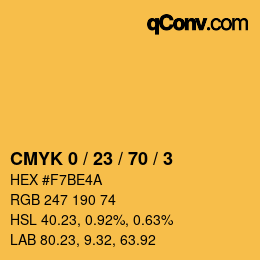 カラーコード: CMYK 0 / 23 / 70 / 3 | qconv.com