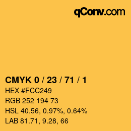 Color code: CMYK 0 / 23 / 71 / 1 | qconv.com