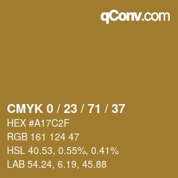 カラーコード: CMYK 0 / 23 / 71 / 37 | qconv.com