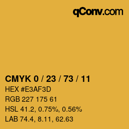カラーコード: CMYK 0 / 23 / 73 / 11 | qconv.com