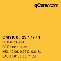 Color code: CMYK 0 / 23 / 77 / 1 | qconv.com