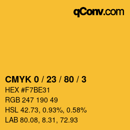 カラーコード: CMYK 0 / 23 / 80 / 3 | qconv.com
