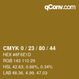 Farbcode: CMYK 0 / 23 / 80 / 44 | qconv.com