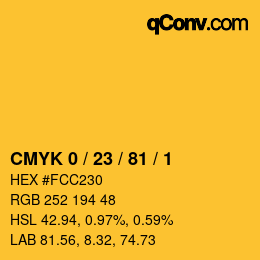 Color code: CMYK 0 / 23 / 81 / 1 | qconv.com