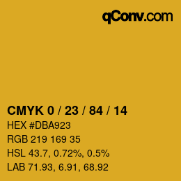 カラーコード: CMYK 0 / 23 / 84 / 14 | qconv.com