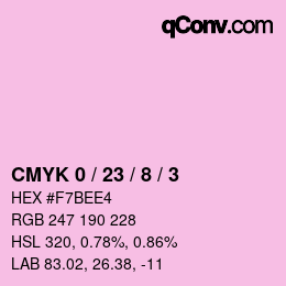 Code couleur: CMYK 0 / 23 / 8 / 3 | qconv.com