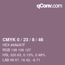 カラーコード: CMYK 0 / 23 / 8 / 46 | qconv.com